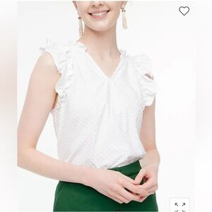 J.Crew Factory Ruffle Sleeve Clip-Dot Top in White sz XL